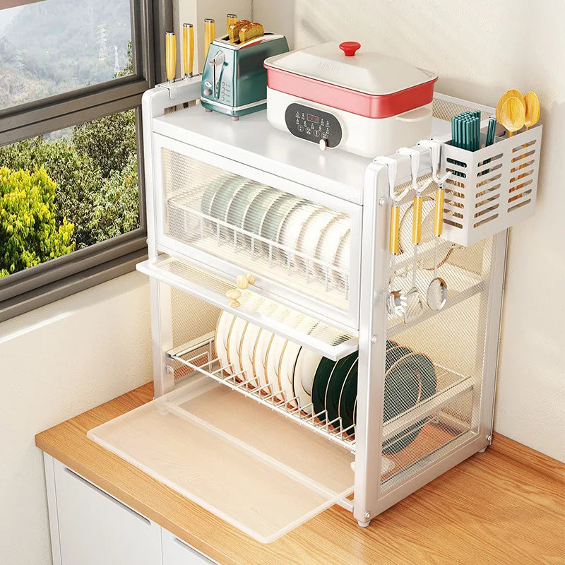 DecorBites™ Double-layer Kitchen Dish Drying Rack with Chopstick Cage and Tableware Basket
