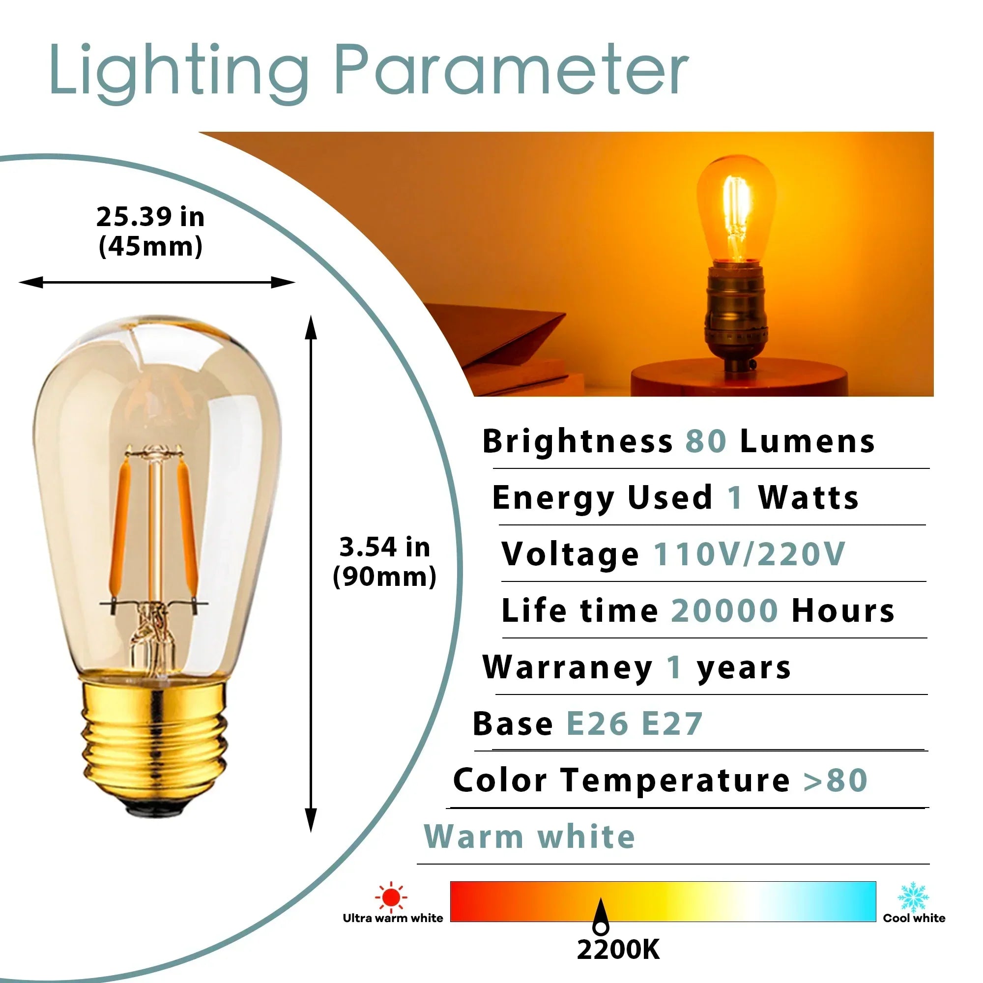 DecorBites™ 1W Dimmable E27 LED Edison Bulb ST45 Amber Glass 10-Pack