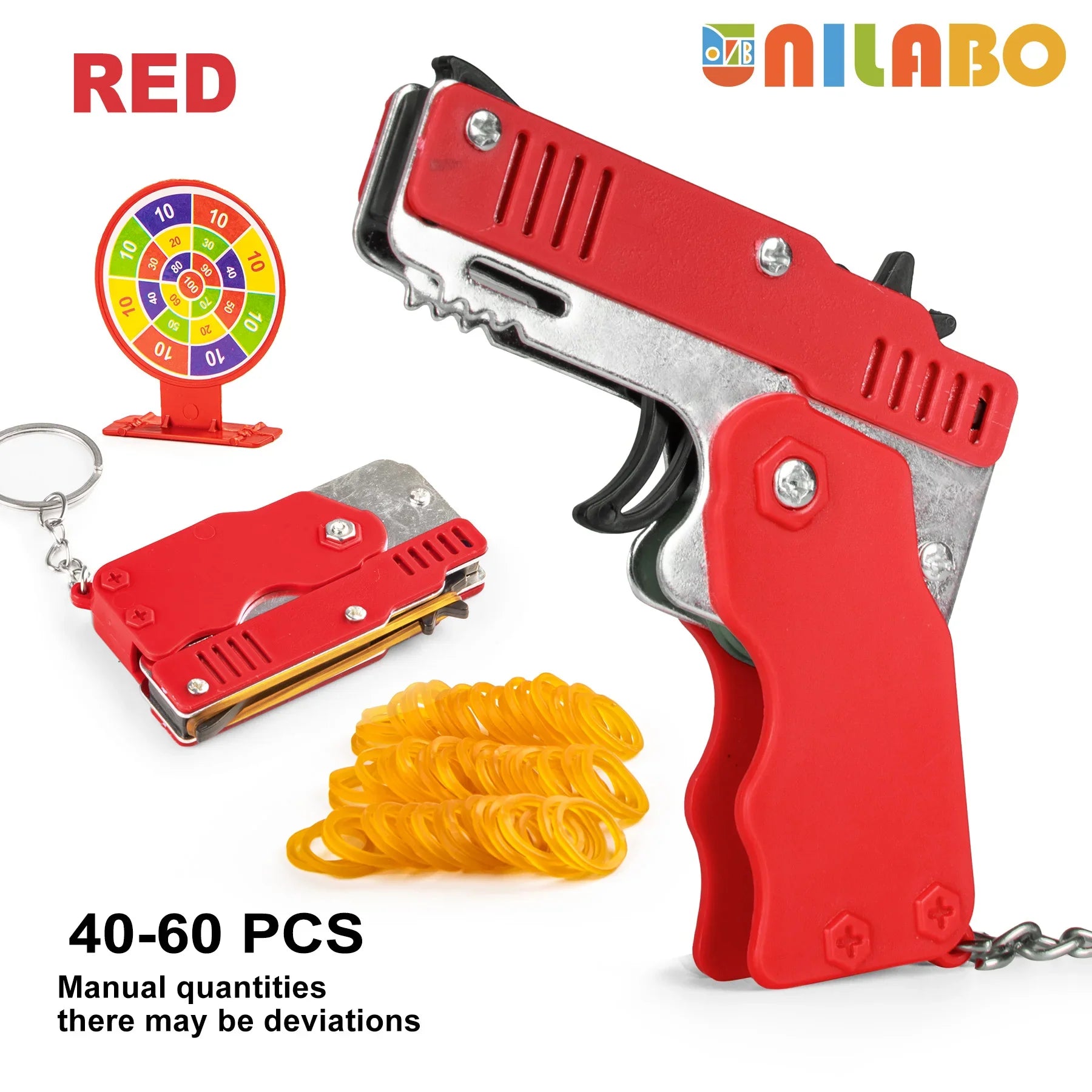 Mini Rubber Band Gun Keychain | Foldable Alloy Toy Gun with 6 Rubber Bands