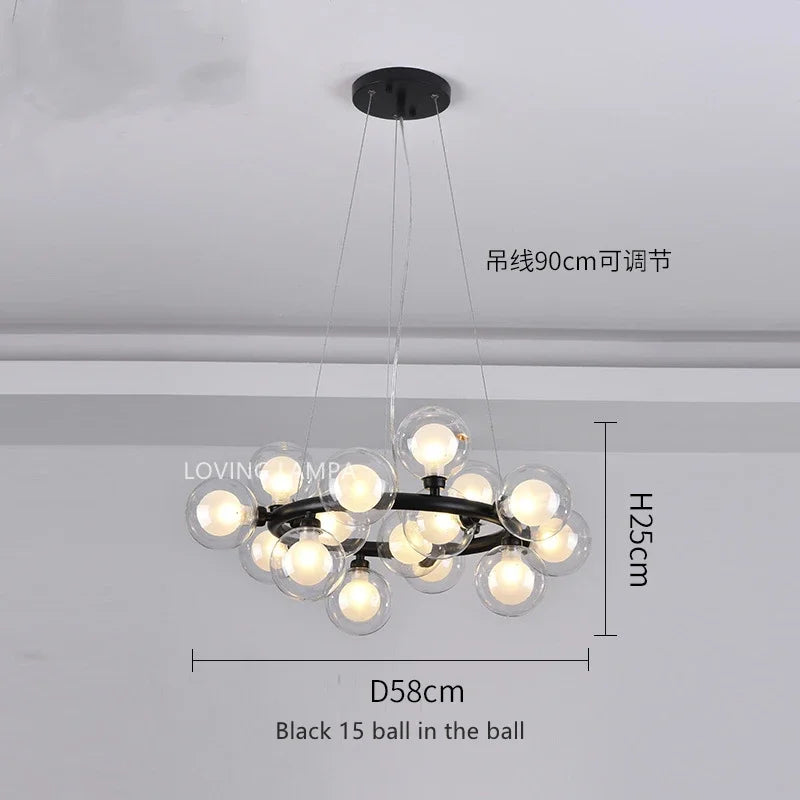 DecorBites™ Glass Ball LED Chandelier Pendant Lamp, Modern Round Design for Home Decor Lighting