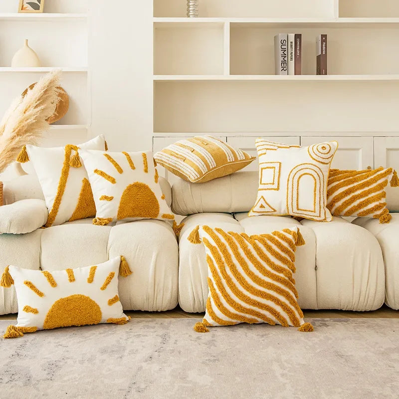 DecorBites™ Geometric Tufted Tassel Cushion Cover - Modern Boho Sofa Decor