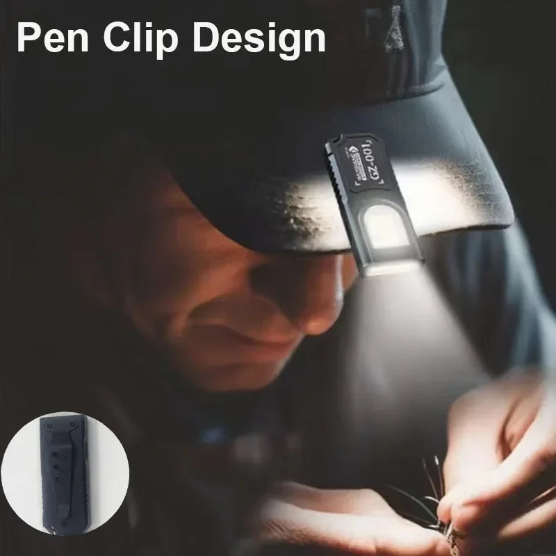 USB Rechargeable Magnetic Keychain Flashlight | 5 Light Modes Hands-Free LED Headlamp