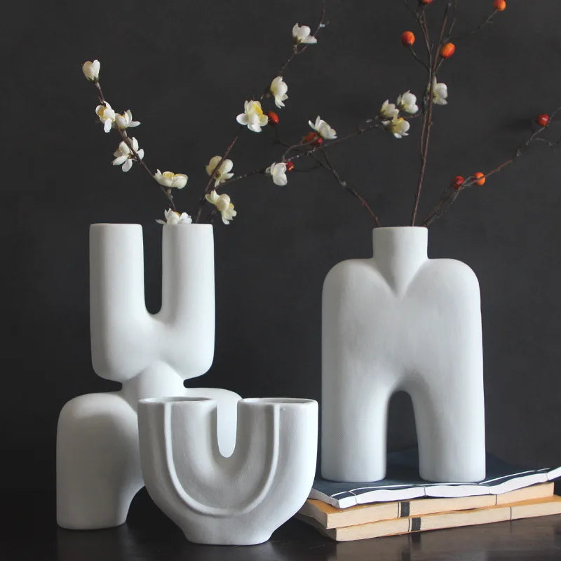 DecorBites™ Geometric Ceramic Vase | Irregular Ornaments | Room Decoration Accessories