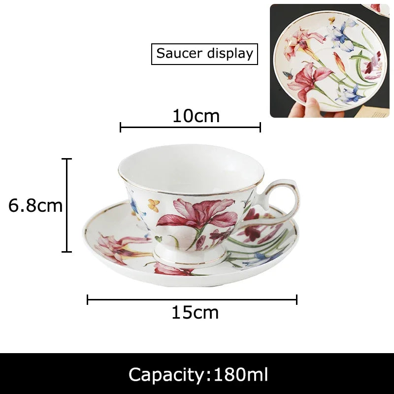 DecorBites™ Iris Pattern Porcelain Gilded Mug Set for Stylish Tea & Coffee Enjoyment