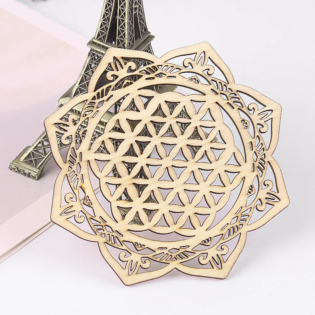 Wooden Chakra Board with Metatron Flower | Laser Engraved Meditation Coaster