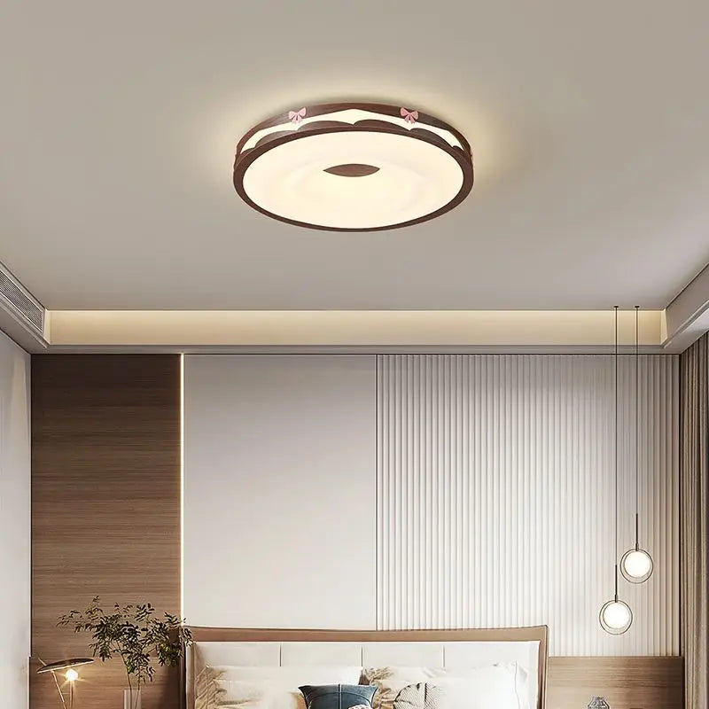 DecorBites™ Cream Wind Walnut Round Master Bedroom Lamp Warm Retro Hanging Ball Ceiling