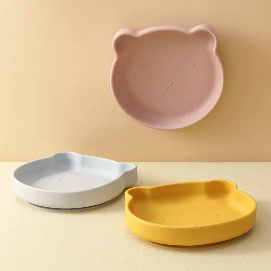 Silicone Baby Dishes Suction Plate Cartoon Bear Shape Tableware