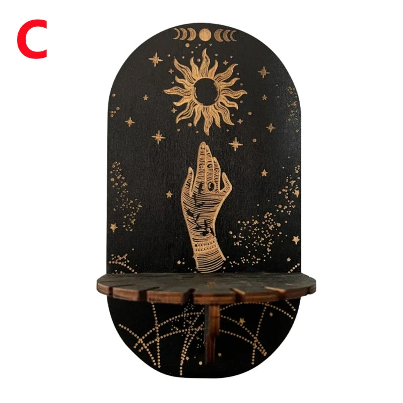 Wooden Crystal Shelf Display Stand | Bohemian Wall Rack for Stones and Jewelry
