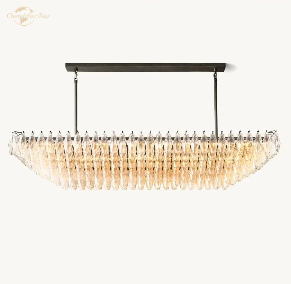 DecorBites™ Black Chiara Chandelier Clear Glass Rectangular Pendant Light for Modern Living Room Kitchen