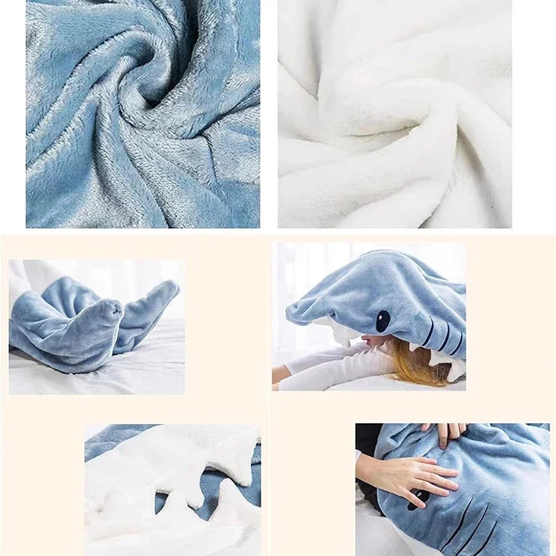DecorBites™ Cozy Shark Blanket: Soft Flannel, Thicken, Warm Lap Sleeping Bag Pyjamas
