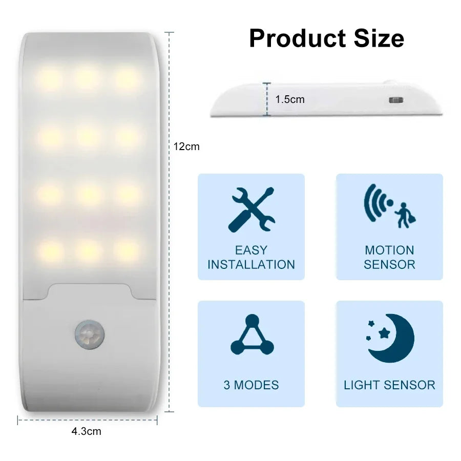 Motion Sensor LED Night Light | Rechargeable Induction Lamp for Home