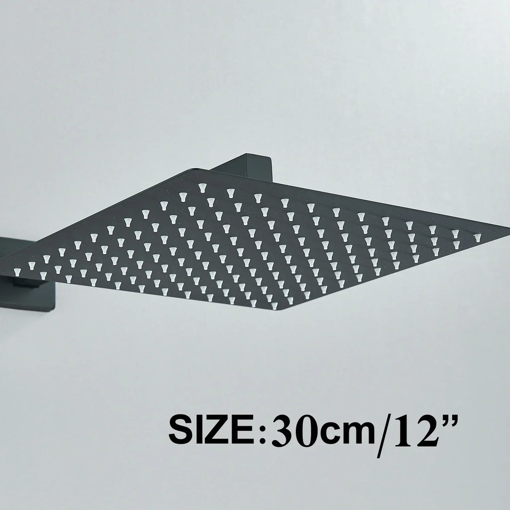 DecorBites™ 12" Matte Black Rainfall Shower Head Set with Shower Arm