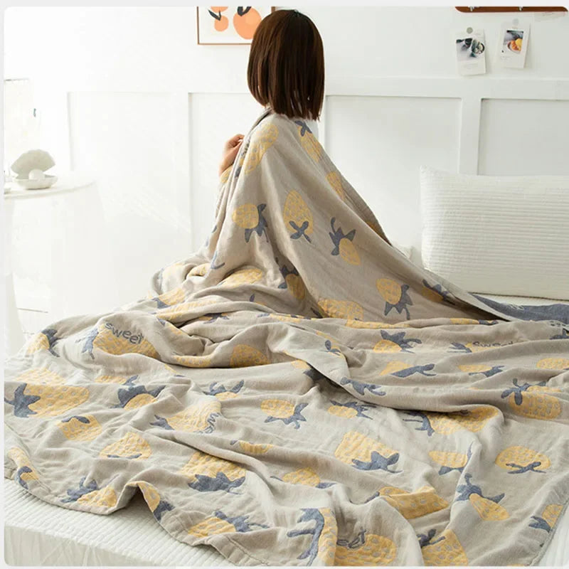 DecorBites™ Cotton Gauze Boho Throw Blanket - Cozy Bedspread & Sofa Cover