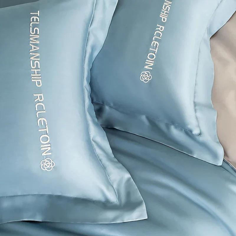 DecorBites™ Cotton Solid Color Bedding Set, Premium Quality Embroidery Quilt Cover, Single Bed.
