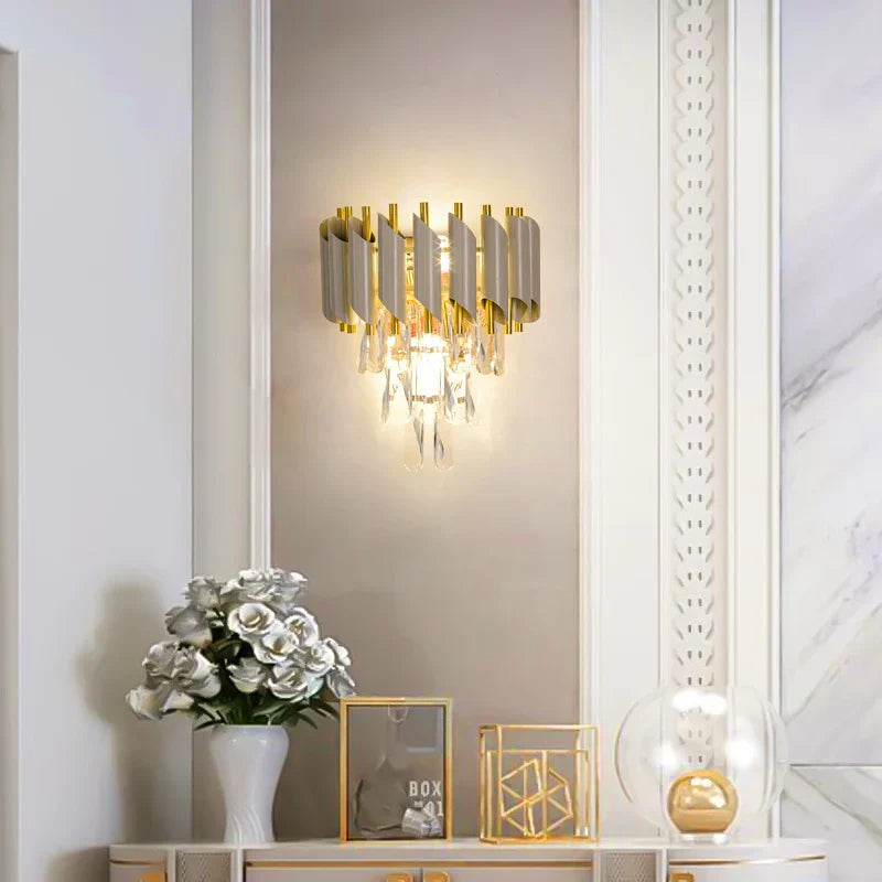 DecorBites™ Crystal Gold Stainless Steel LED Dimmable Wall Sconce