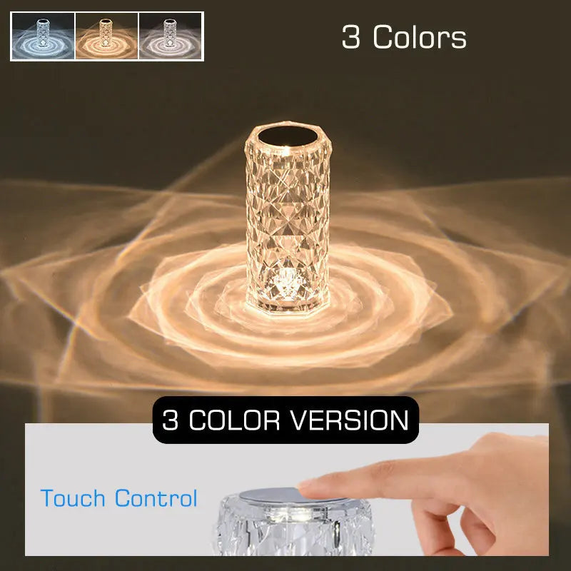 DecorBites™ Crystal LED Night Light, USB Rechargeable Ambient Lamp for Room Decor
