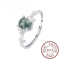 S925 Sterling Silver Green Moss Agate Ring | Classic Women's Wedding Band