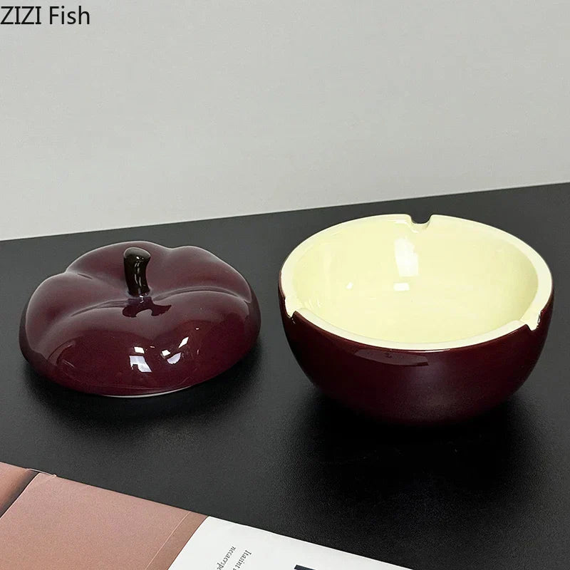 DecorBites™ Deep Red Ceramic Apple Ashtray for Home and Office Smoking Accessories