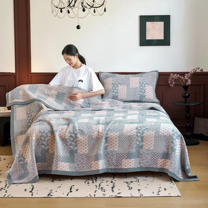 DecorBites™ Cotton Three-Layer Towel Blanket with Pillow - Summer Cool Quilt