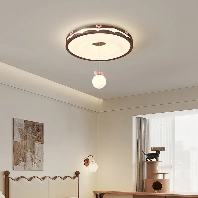 DecorBites™ Cream Wind Walnut Round Master Bedroom Lamp Warm Retro Hanging Ball Ceiling