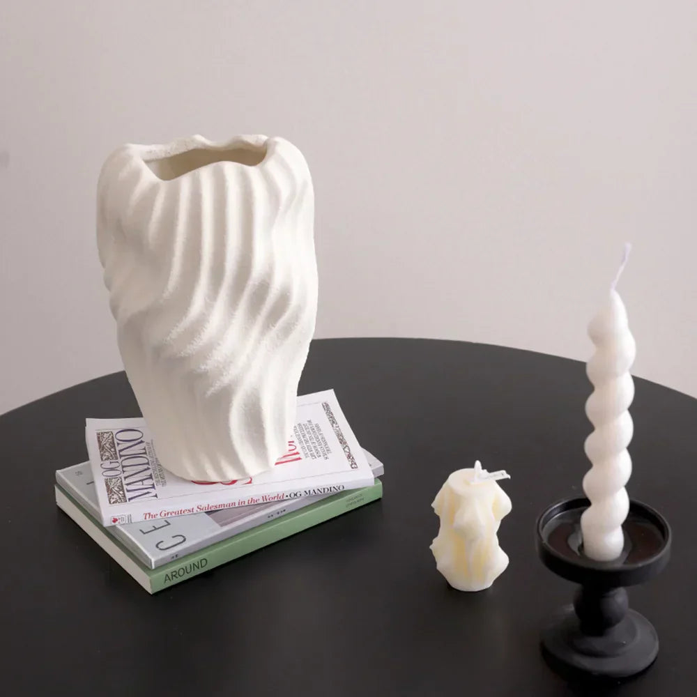 DecorBites™ Irregular Wavy Patterns Ceramic Vase White Pot Home Decoration