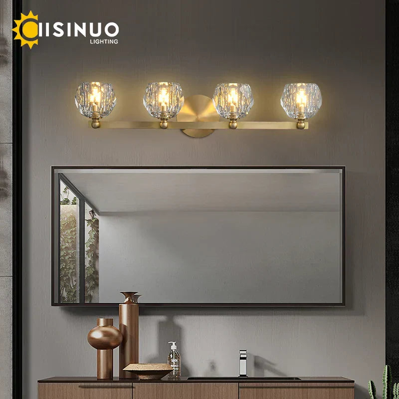 DecorBites™ Gold Solid Copper Crystal Vanity Light Fixtures for Bathroom and Bedroom