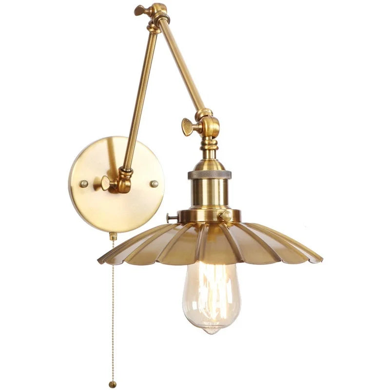 DecorBites™ Gold LED Industrial Wall Lamp with Pull Chain Switch