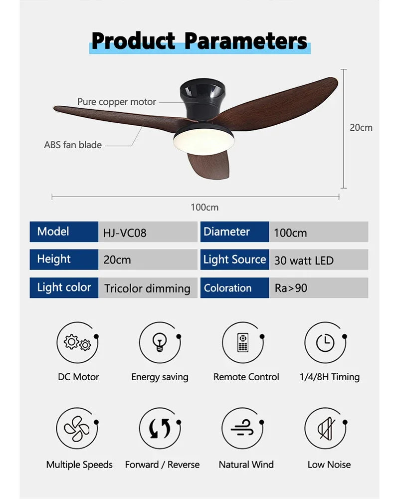 DecorBites™ 30W Remote Control Ceiling Fan with Light - Modern Minimalist Design