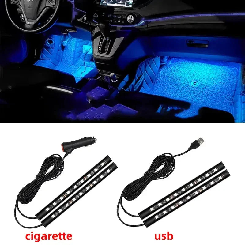 2-in-1 LED Car Neon Foot Light - USB & Cigarette Lighter Interior Ambient Lamp