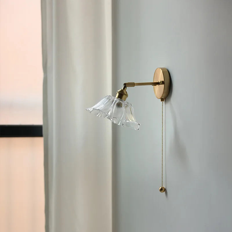DecorBites™ Glass Shade LED Wall Light with Pull Chain Switch - Plug-In Bedroom Lamp