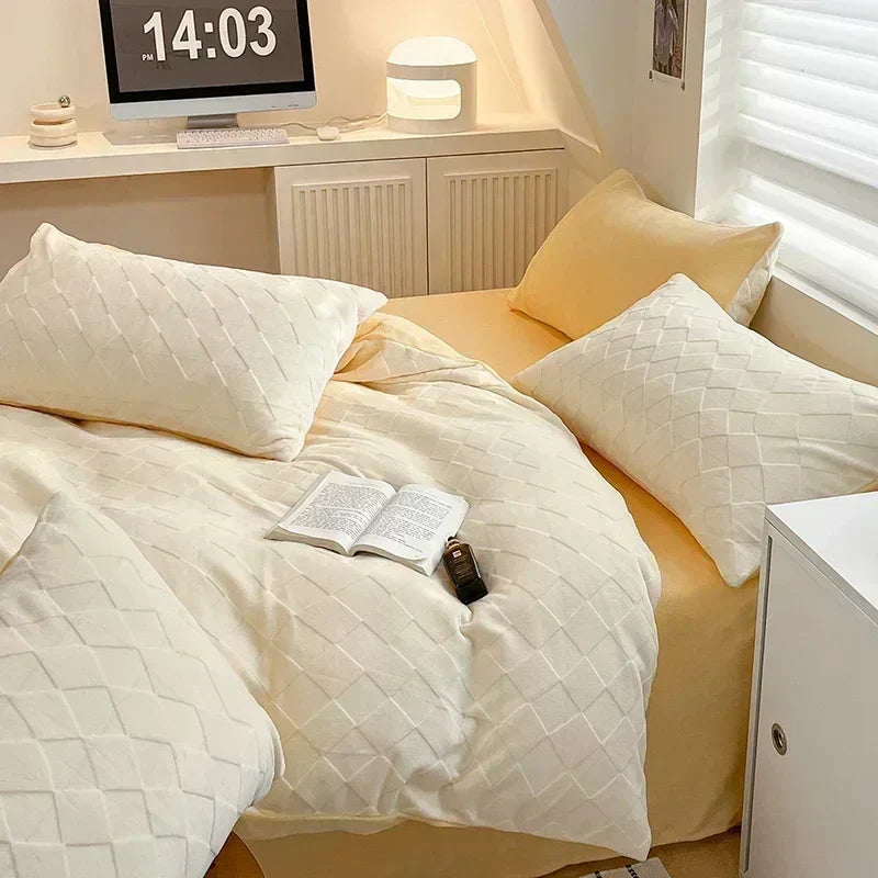 DecorBites™ High-Density Milk Fleece Warm Bedding Set for Winter