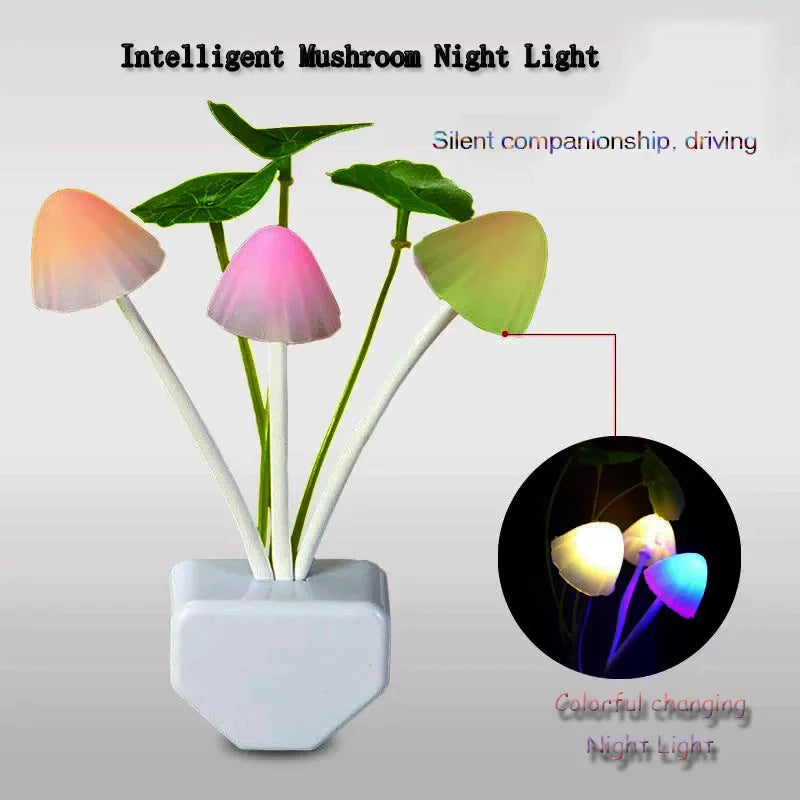 Mushroom Night Light with Light Sensor | 3 Color LED Bedside Lamp for Kids Room