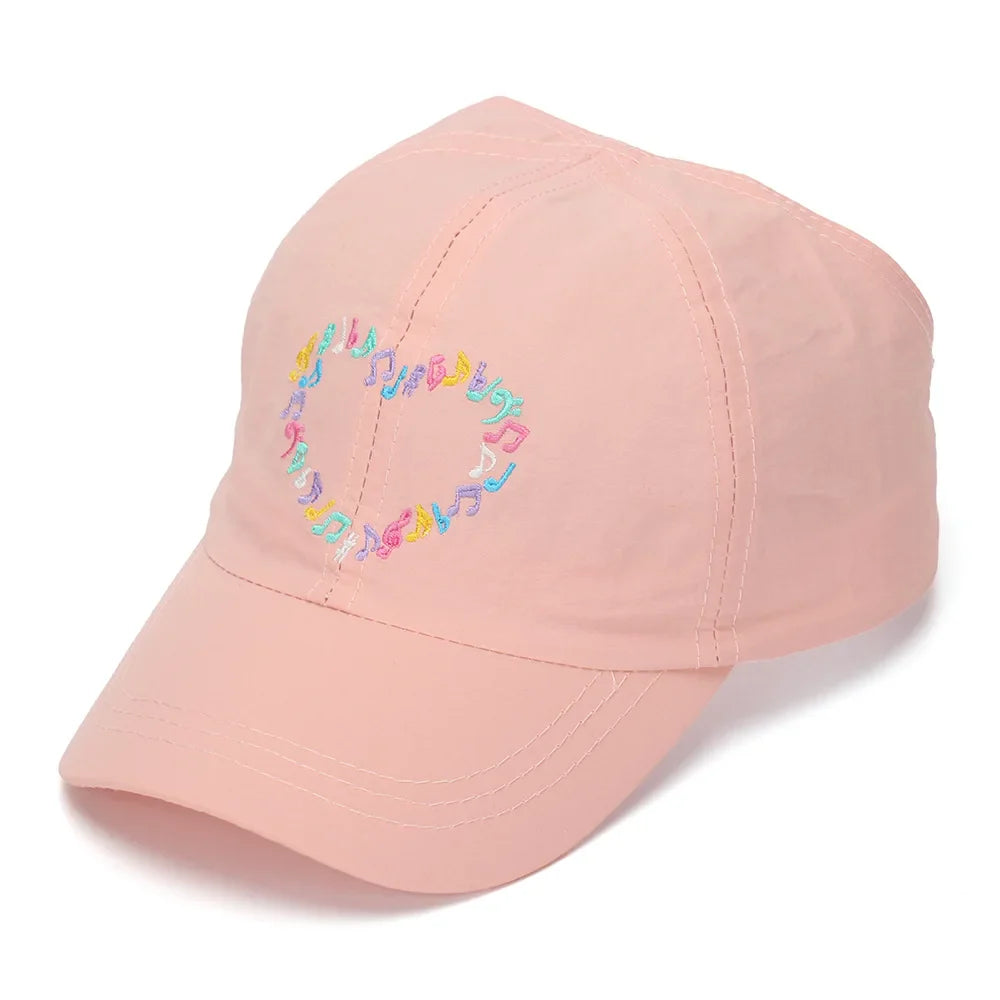 Embroidery Heart Children Baseball Cap for Girls | Ponytail Friendly Sun Hat