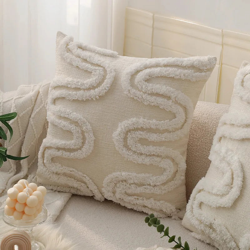 DecorBites™ Geometric Waves Tufted Pillow Covers with Embroidered Tassels