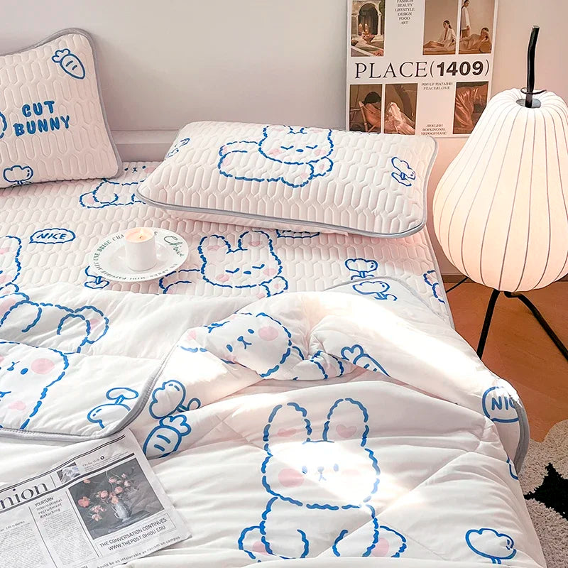 DecorBites™ Double-Sided Cool Comforter Set: Ice Silk Duvet, Fitted Sheet, Pillowcase