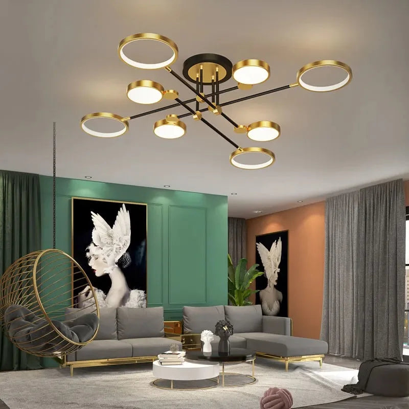 DecorBites™ Gold Frame LED Remote Control Dimmable Ceiling Lamp for Living Room, Dining, Bedroom