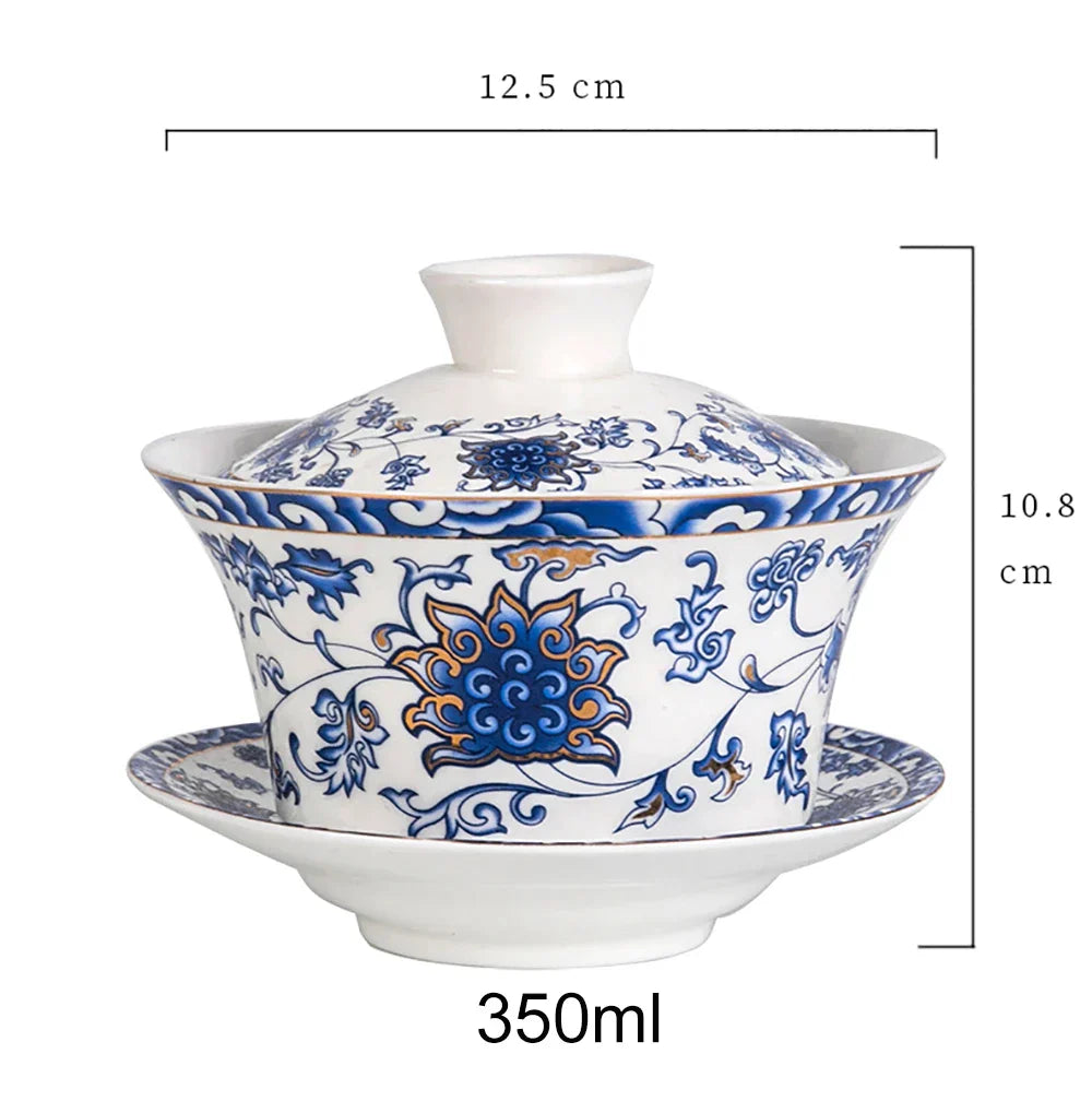 DecorBites™ 350ml Ceramic Gaiwan Porcelain Tea Cup Set