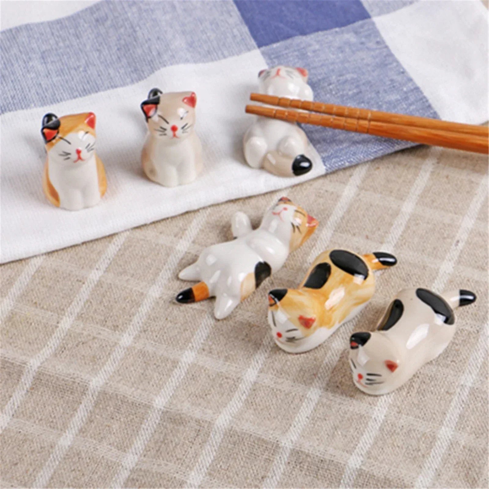 set Chopstick Rest Table Decor Ceramic Frog Chopsticks Spoon Rack Holder Durable Ornaments Set Fork Knife Stand Cat Tableware
