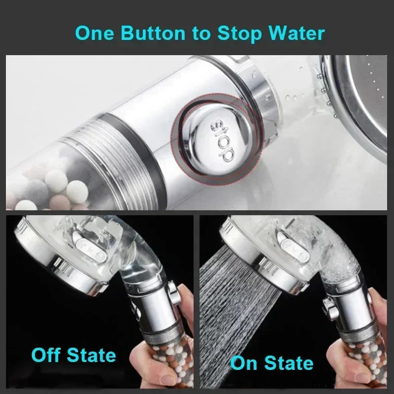 DecorBites™ 3-Function High Pressure Water Saving Spa Shower Head with Switch Button