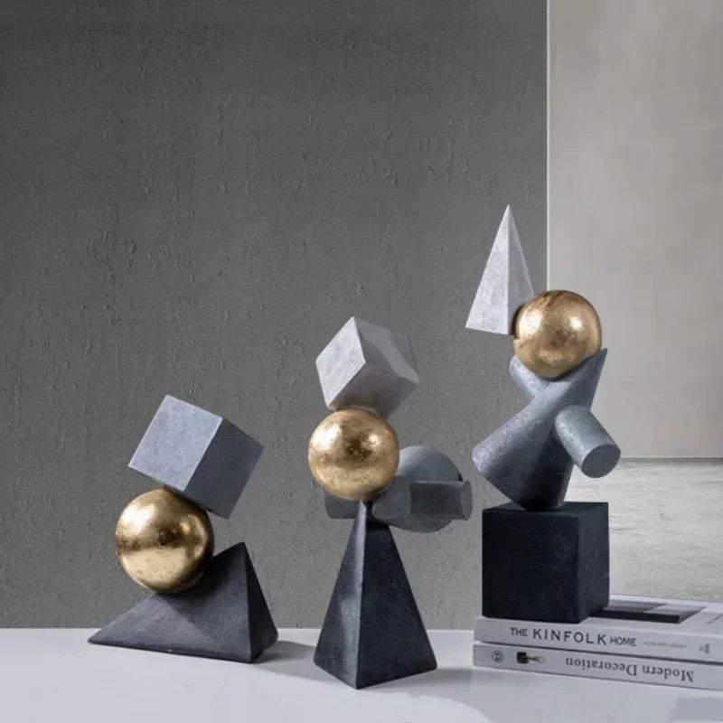 DecorBites™ Geometric Gold Ball Sculpture Statues for Home Decor