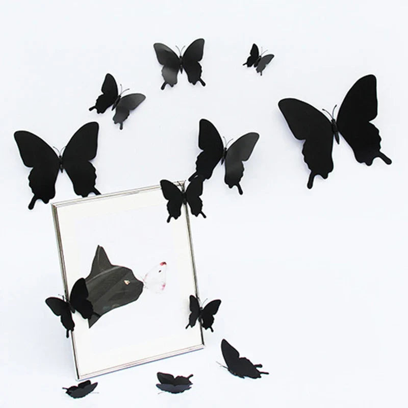 12Pcs/set 3D Black Pteris Butterfly Wall Sticker Set | Magnetic Decorations