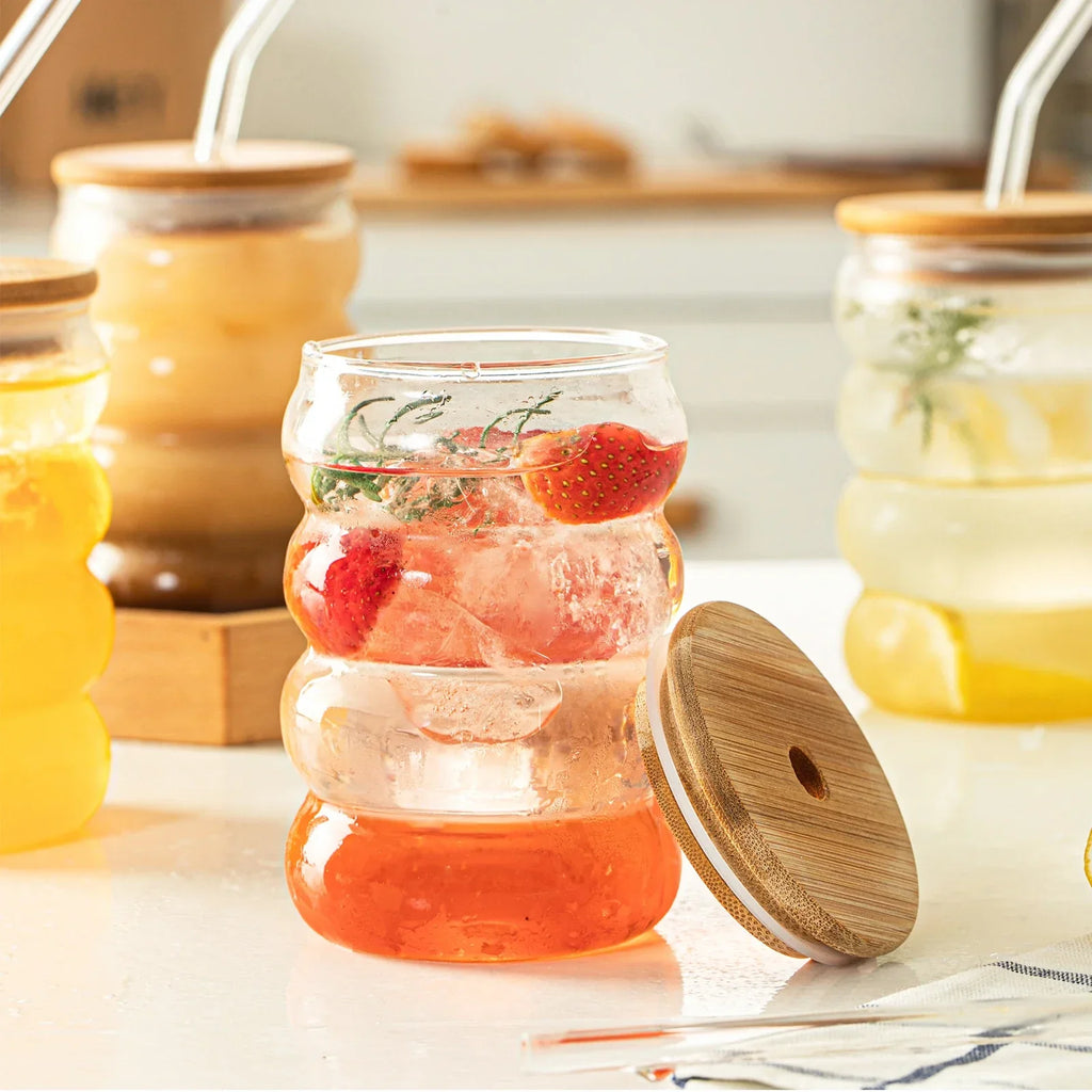 DecorBites™ Creative Glass Cup Set with Lid and Straw - Perfect for Parties