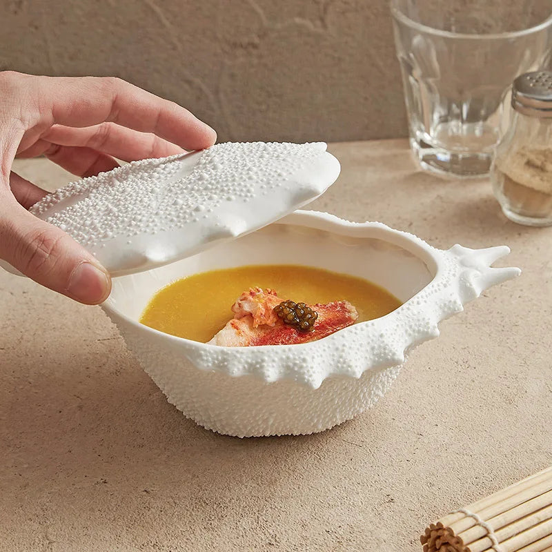 DecorBites™ Crab-Shaped Ceramic Soup Bowl with Lid - Specialty Tableware for Restaurants