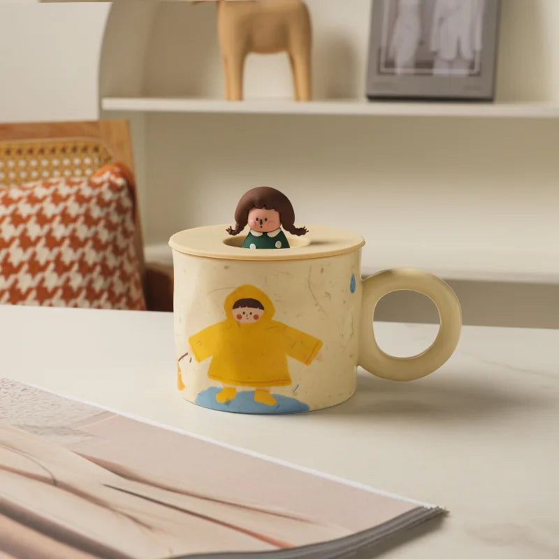 DecorBites™ Creative Ceramic Coffee Mug with Lid for Couples