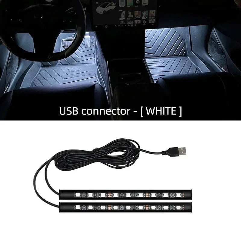2-in-1 LED Car Neon Foot Light - USB & Cigarette Lighter Interior Ambient Lamp