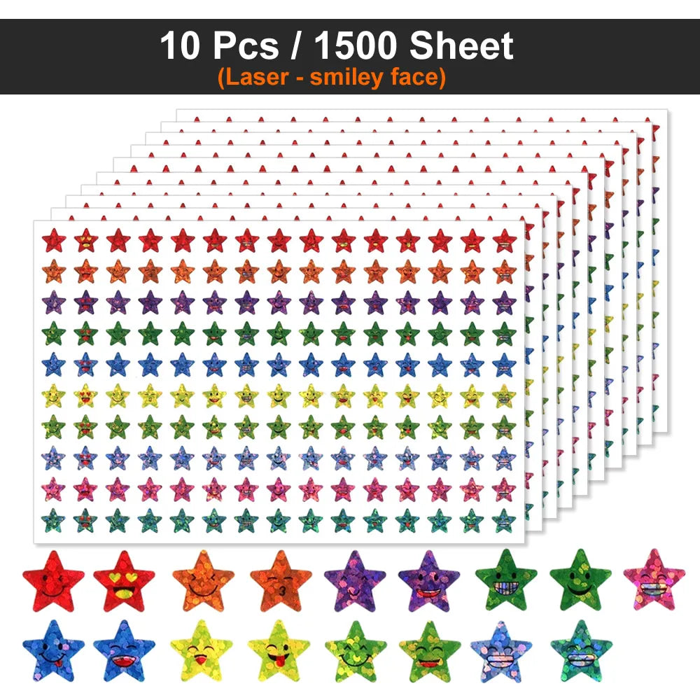 Happy Face Stars Reward Sticker Pack | 450-3000 Sheets for DIY Decor