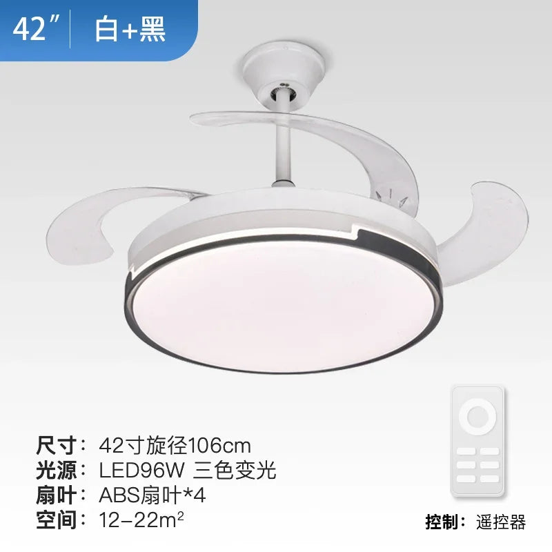 DecorBites™ Invisible Ceiling Fan with LED Light, Retractable Blades, Remote Control