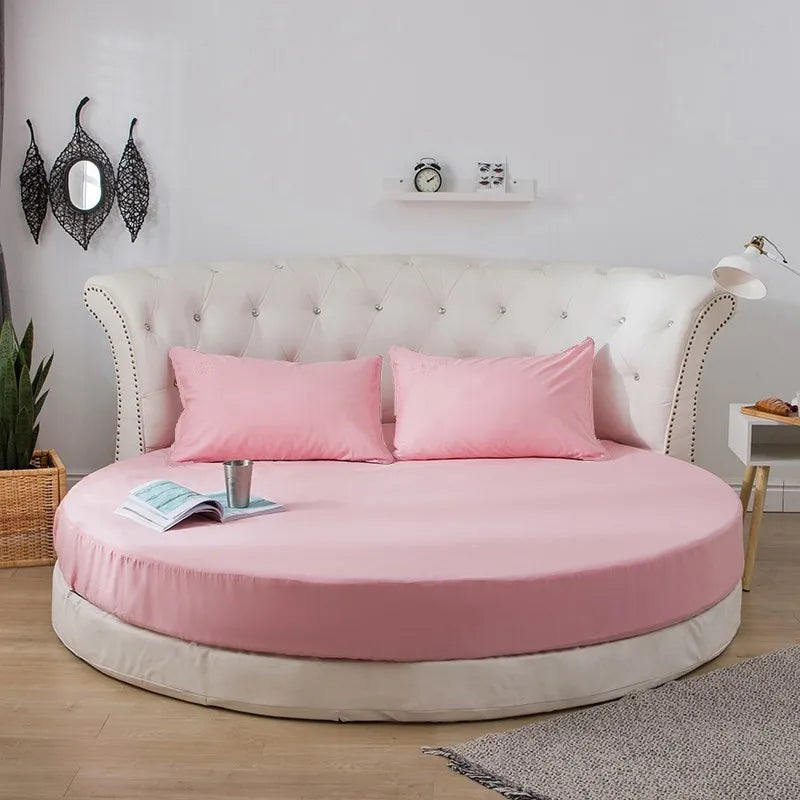 DecorBites™ Cotton Round Fitted Bed Sheet Set with Pillowcases