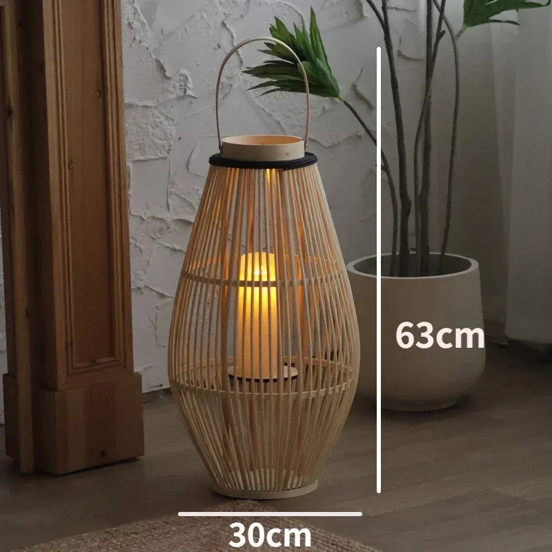 DecorBites™ Bamboo Lantern Candle Holder Vintage Nordic Style Wood Floor Decoration