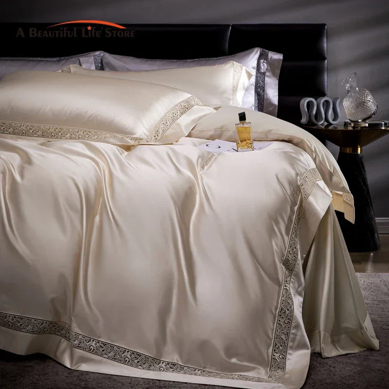 DecorBites™ Damask Lyocell Cotton Bedding Set with Soft Silky Finish